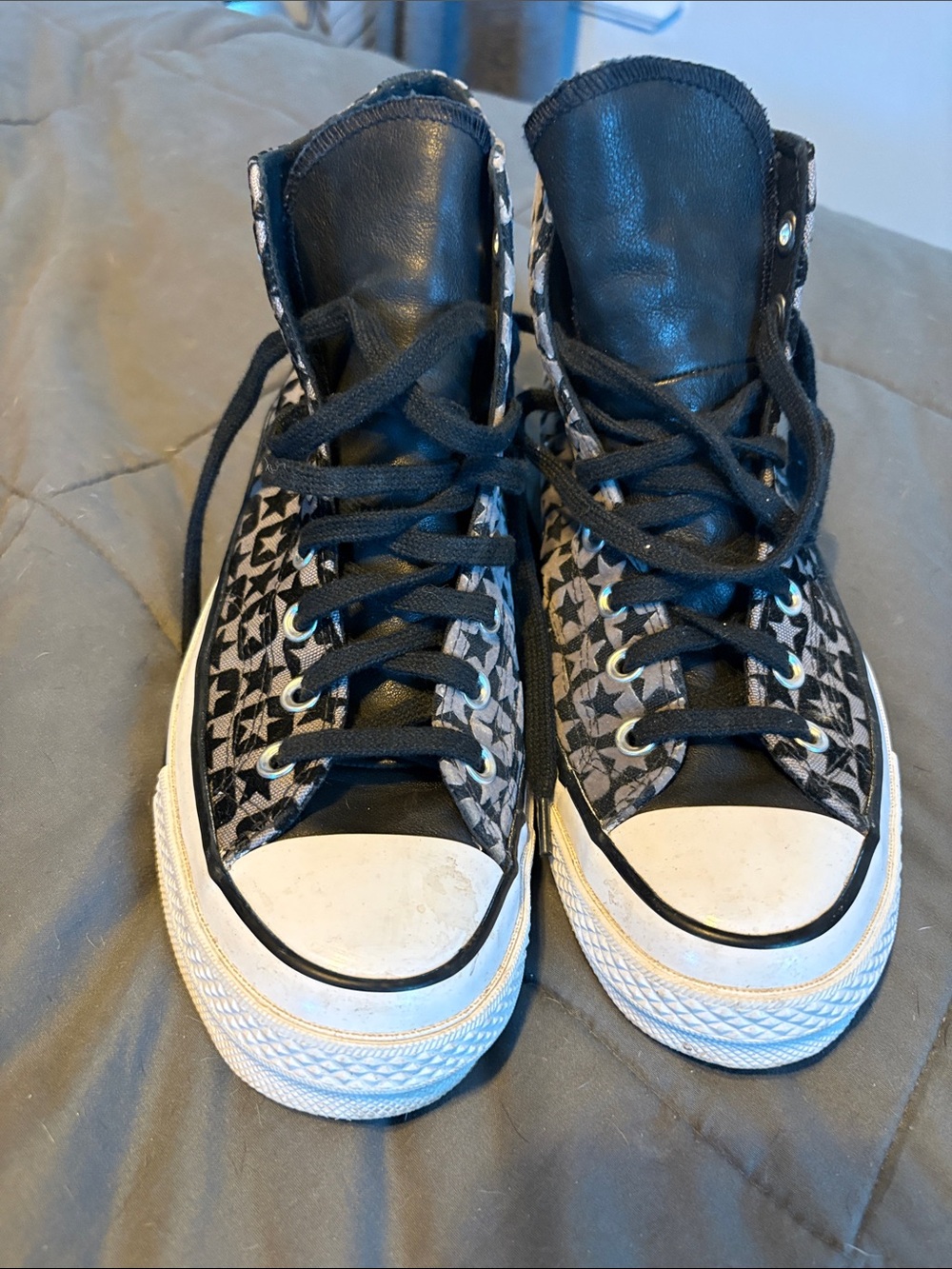 Converse Black and White High-Top Star Print Sneakers